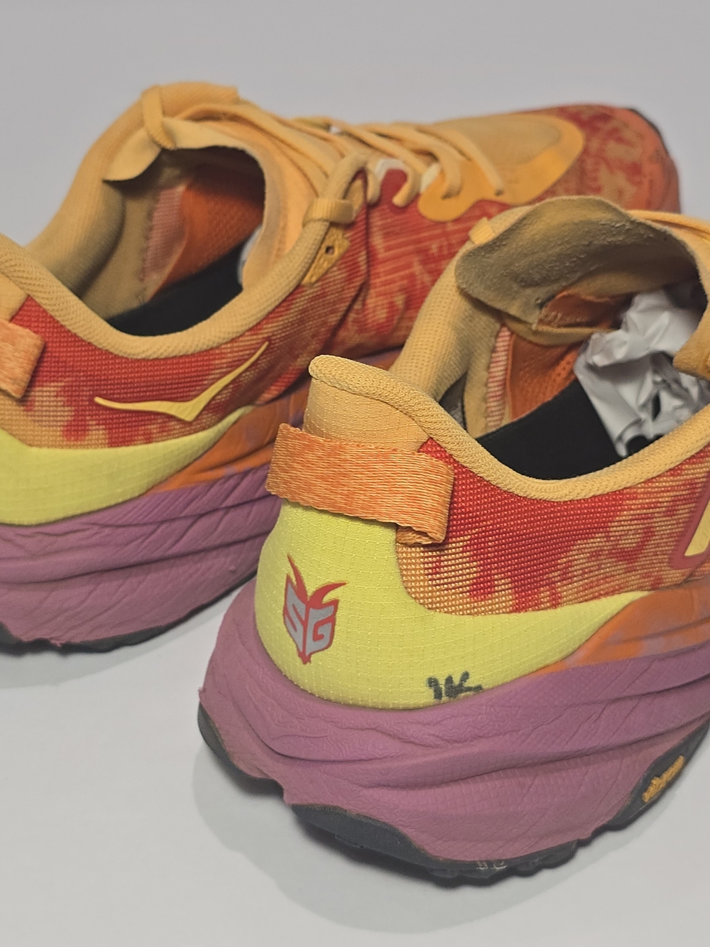 HOKA Speedgoat 6 Women's Size 11 B Orange Red Trail Running Shoes Vibram - Picture 9 of 11